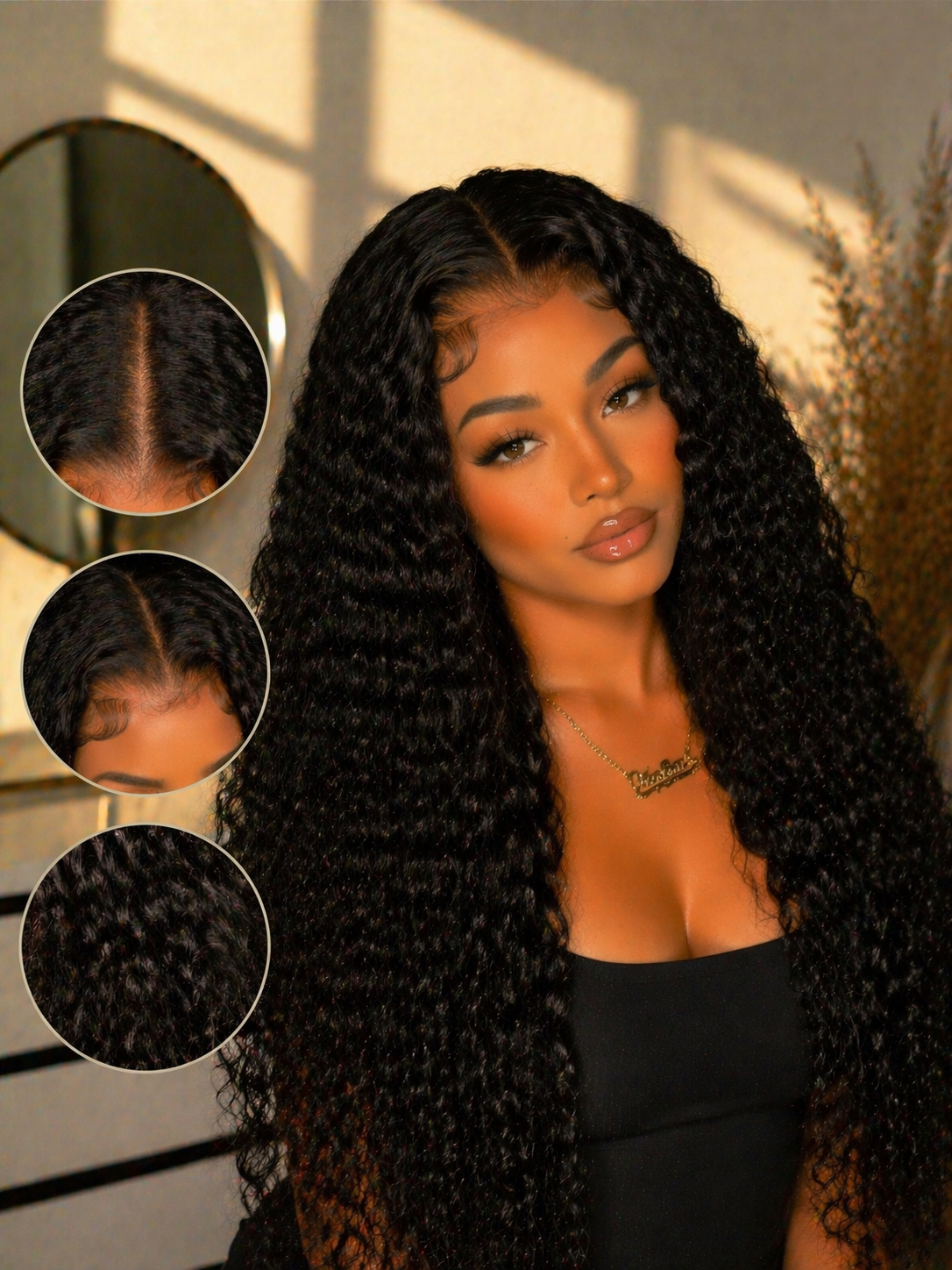 ⭐ Deep Wave 13x4 HD Lace Front Wig – 200% Density Synthetic Blend, Natural Black Jerrly Curly Style