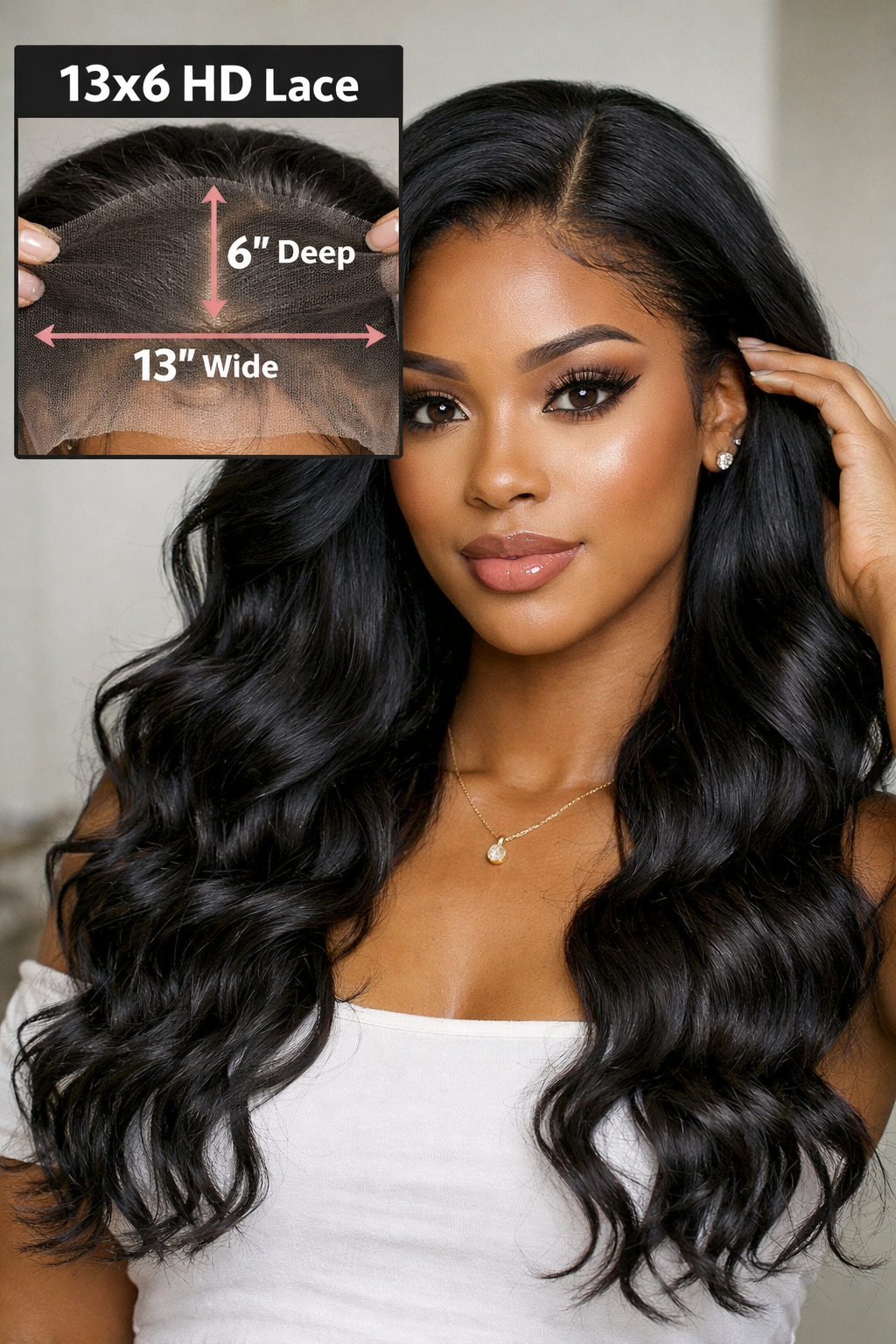 ⭐ Body Wave 13x6 HD Lace Front Wig – 180% Density Synthetic Blend, Natural Black Glueless Wig