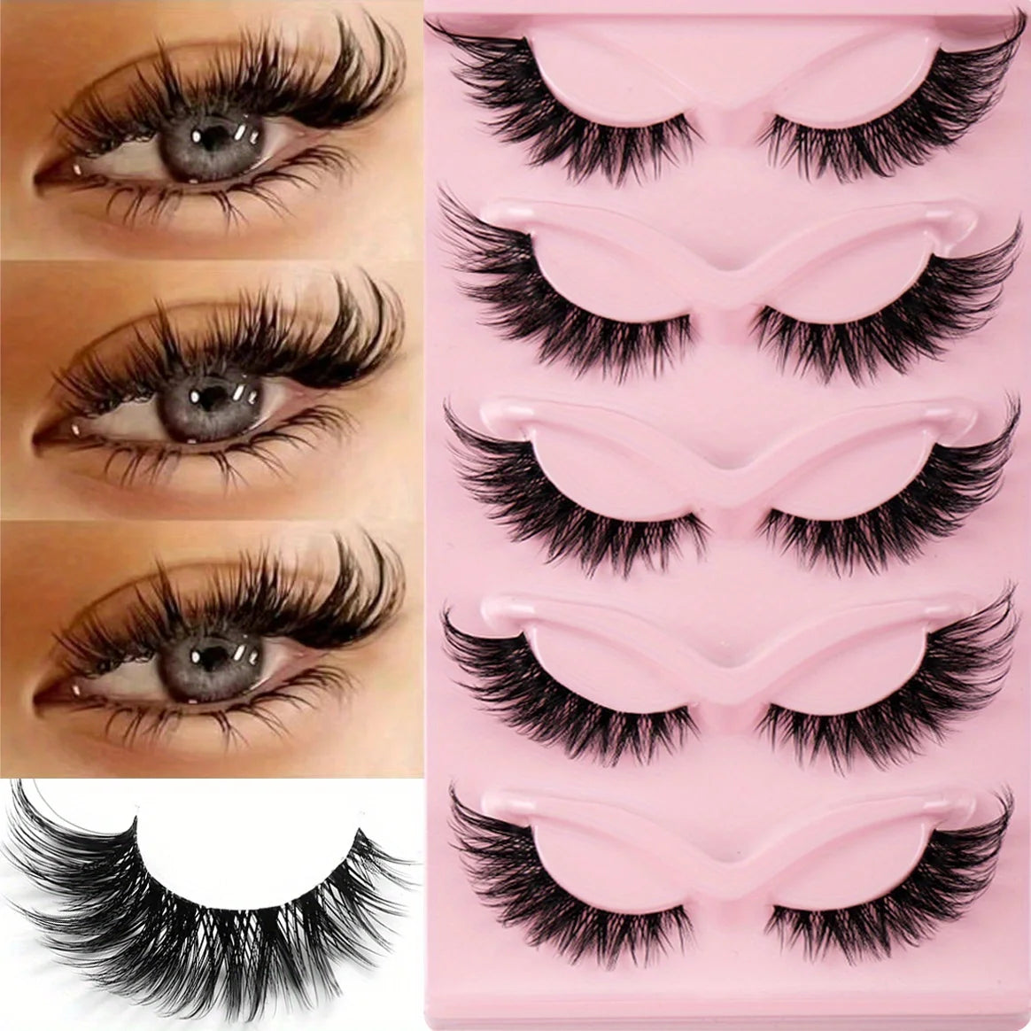 ✨3 Boxes (15 Pairs) Cat Eye Manga Lashes – Natural Long Winged Fake Eyelashes