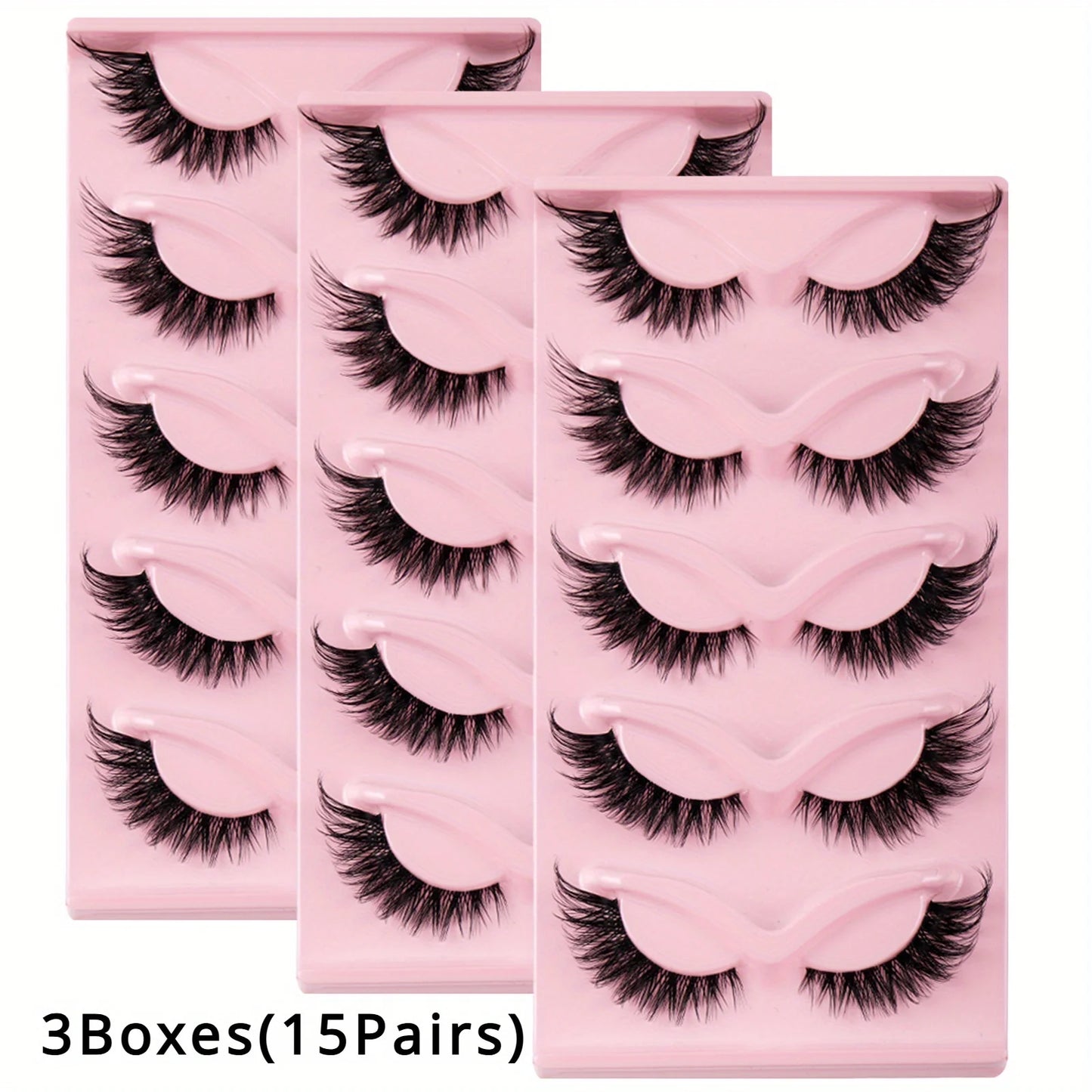 ✨3 Boxes (15 Pairs) Cat Eye Manga Lashes – Natural Long Winged Fake Eyelashes